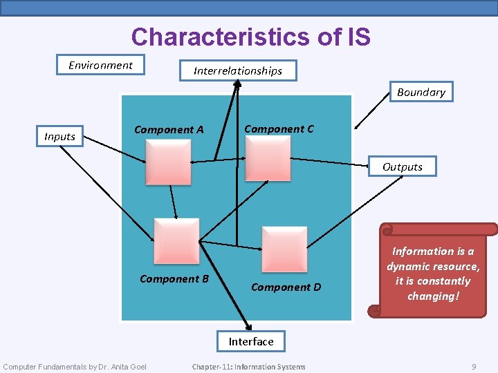 Characteristics of IS Environment Interrelationships Boundary Inputs Component A Component C Outputs Component B