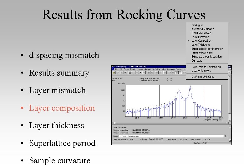 Results from Rocking Curves • d-spacing mismatch • Results summary • Layer mismatch •