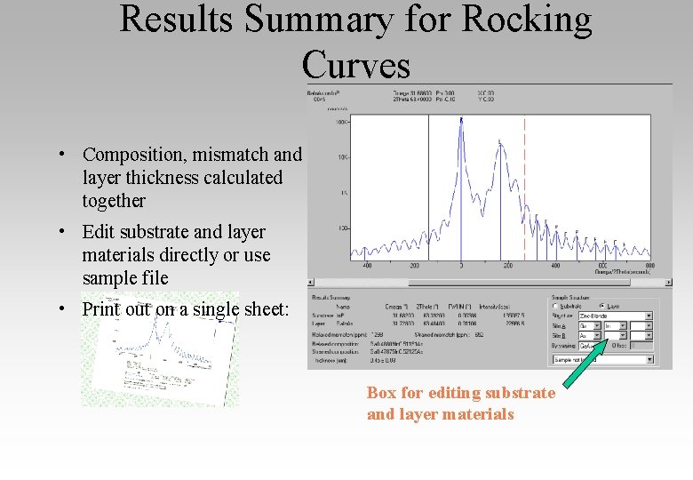 Results Summary for Rocking Curves • Composition, mismatch and layer thickness calculated together •