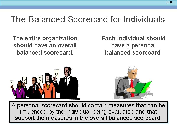 11 -49 The Balanced Scorecard for Individuals The entire organization should have an overall