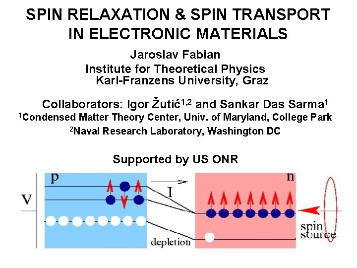 SPIN RELAXATION & SPIN TRANSPORT IN ELECTRONIC MATERIALS Jaroslav Fabian Institute for Theoretical Physics