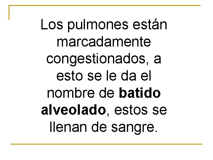 Los pulmones están marcadamente congestionados, a esto se le da el nombre de batido