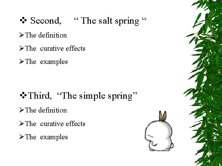 v Second, “ The salt spring “ ØThe definition ØThe curative effects ØThe examples