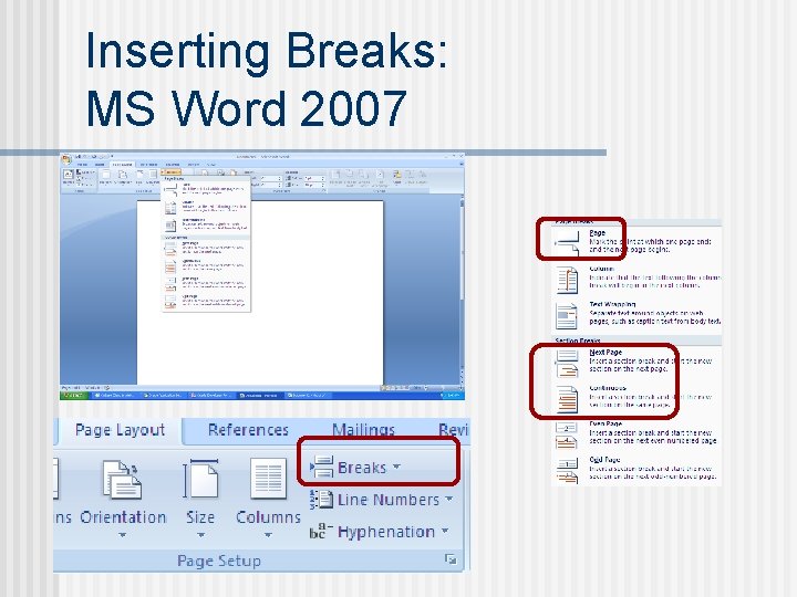 Inserting Breaks: MS Word 2007 