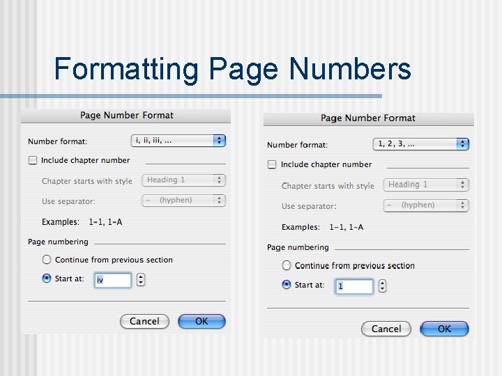 Formatting Page Numbers 