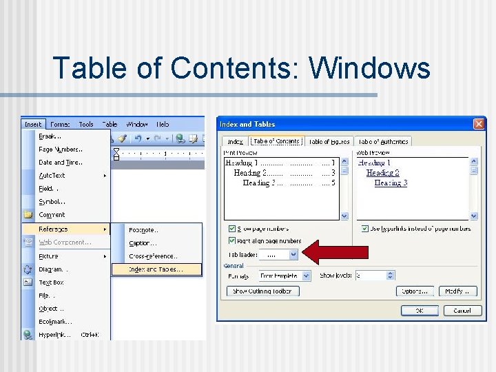 Table of Contents: Windows 