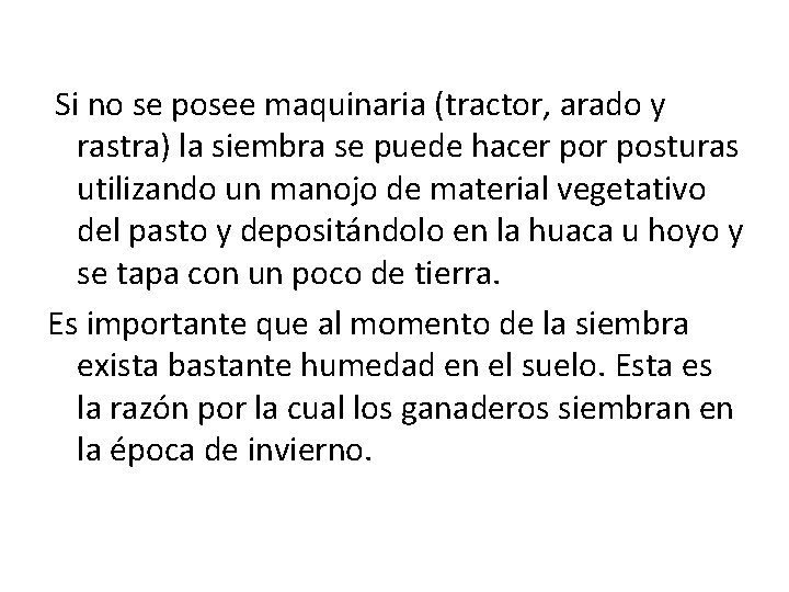 Si no se posee maquinaria (tractor, arado y rastra) la siembra se puede Si no se posee maquinaria (tractor, arado y rastra) la siembra se puede