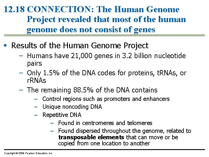 12. 18 CONNECTION: The Human Genome Project revealed that most of the human genome 12. 18 CONNECTION: The Human Genome Project revealed that most of the human genome