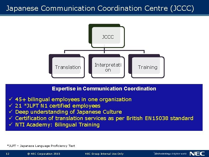 Japanese Communication Coordination Centre (JCCC) JCCC Translation Interpretati on Training Expertise in Communication Coordination