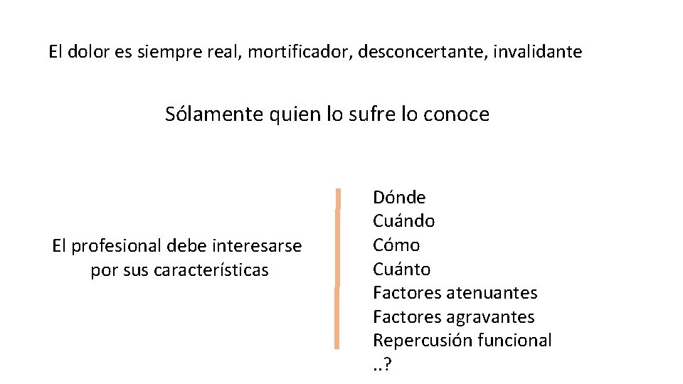 El dolor es siempre real, mortificador, desconcertante, invalidante Sólamente quien lo sufre lo conoce