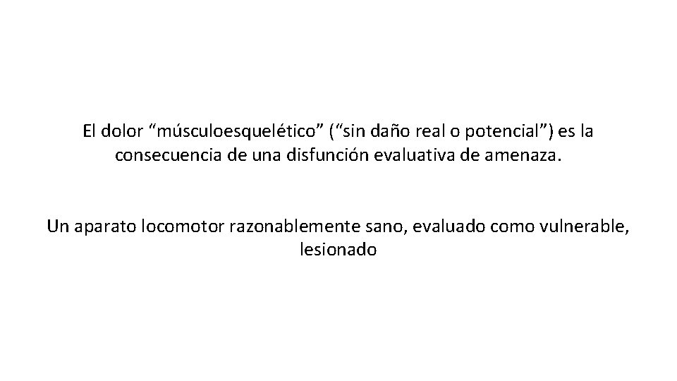 El dolor “músculoesquelético” (“sin daño real o potencial”) es la consecuencia de una disfunción