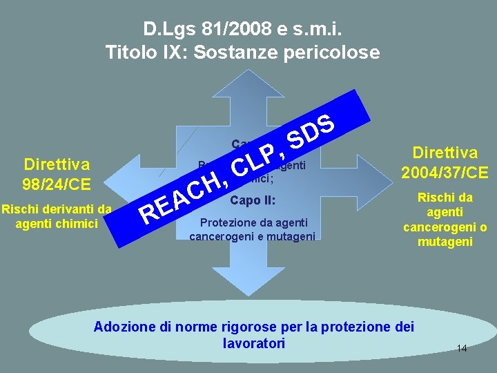D. Lgs 81/2008 e s. m. i. Titolo IX: Sostanze pericolose Direttiva 98/24/CE Rischi
