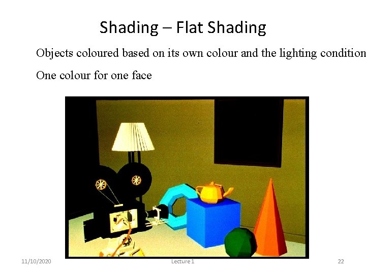 Shading – Flat Shading Objects coloured based on its own colour and the lighting