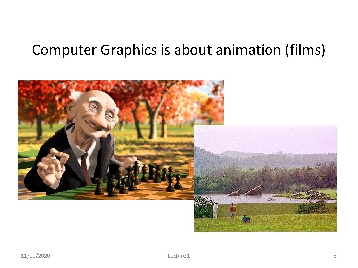 Computer Graphics is about animation (films) Major driving force now 11/10/2020 Lecture 1 3
