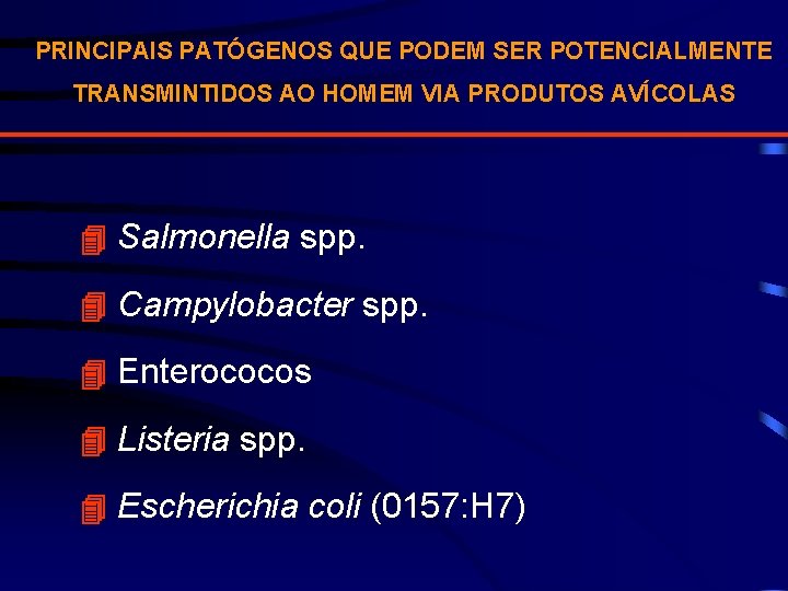 PRINCIPAIS PATÓGENOS QUE PODEM SER POTENCIALMENTE TRANSMINTIDOS AO HOMEM VIA PRODUTOS AVÍCOLAS Salmonella spp.