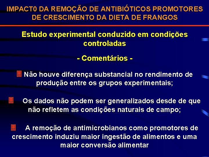 IMPACT 0 DA REMOÇÃO DE ANTIBIÓTICOS PROMOTORES DE CRESCIMENTO DA DIETA DE FRANGOS Estudo