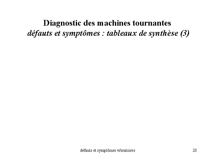 Diagnostic des machines tournantes défauts et symptômes : tableaux de synthèse (3) défauts et