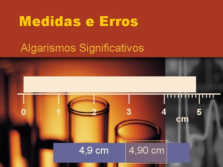 Medidas e Erros Algarismos Significativos 0 1 2 4, 9 cm 3 4 4, Medidas e Erros Algarismos Significativos 0 1 2 4, 9 cm 3 4 4,
