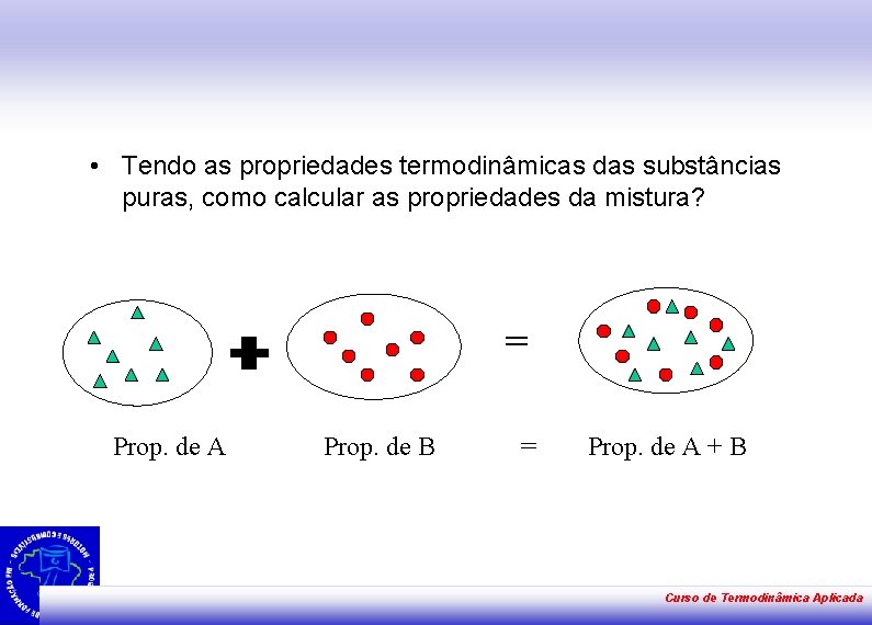  • Tendo as propriedades termodinâmicas das substâncias puras, como calcular as propriedades da