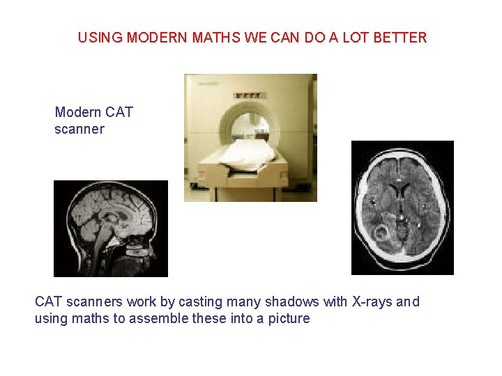 USING MODERN MATHS WE CAN DO A LOT BETTER Modern CAT scanners work by