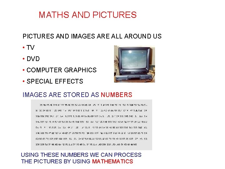 MATHS AND PICTURES AND IMAGES ARE ALL AROUND US • TV • DVD •