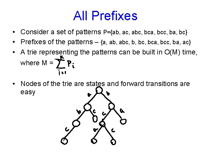 All Prefixes • Consider a set of patterns P={ab, ac, abc, bca, bcc, ba,