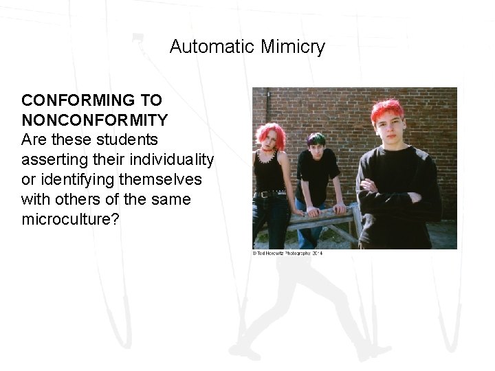 Automatic Mimicry CONFORMING TO NONCONFORMITY Are these students asserting their individuality or identifying themselves