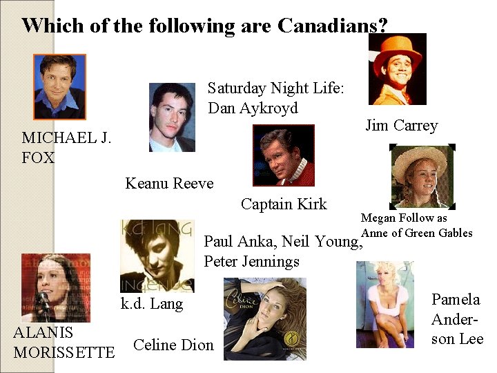 Which of the following are Canadians? Saturday Night Life: Dan Aykroyd Jim Carrey MICHAEL