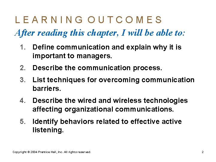 LEARNING OUTCOMES After reading this chapter, I will be able to: 1. Define communication