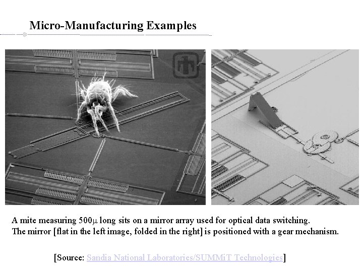 Micro-Manufacturing Examples A mite measuring 500 m long sits on a mirror array used