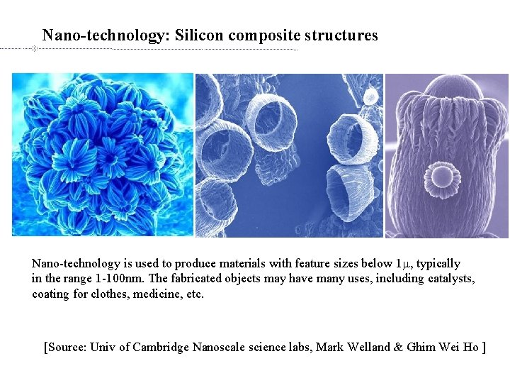 Nano-technology: Silicon composite structures Nano-technology is used to produce materials with feature sizes below