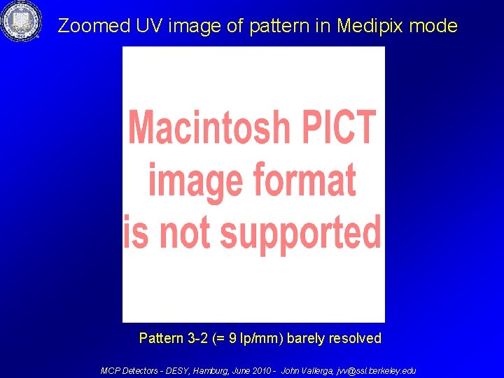 Zoomed UV image of pattern in Medipix mode Pattern 3 -2 (= 9 lp/mm)