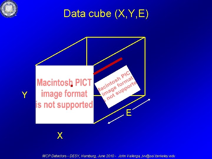 Data cube (X, Y, E) Y E X MCP Detectors - DESY, Hamburg, June