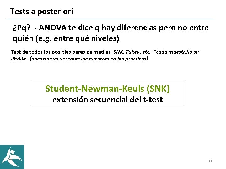 Tests a posteriori ¿Pq? - ANOVA te dice q hay diferencias pero no entre Tests a posteriori ¿Pq? - ANOVA te dice q hay diferencias pero no entre
