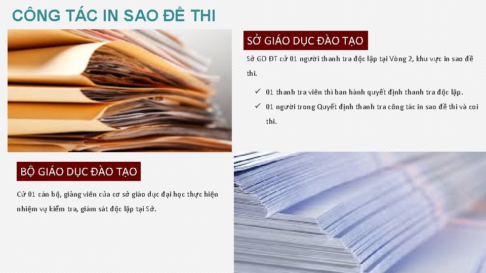 CÔNG TÁC IN SAO ĐỀ THI SỞ GIÁO DỤC ĐÀO TẠO Sở GD ĐT