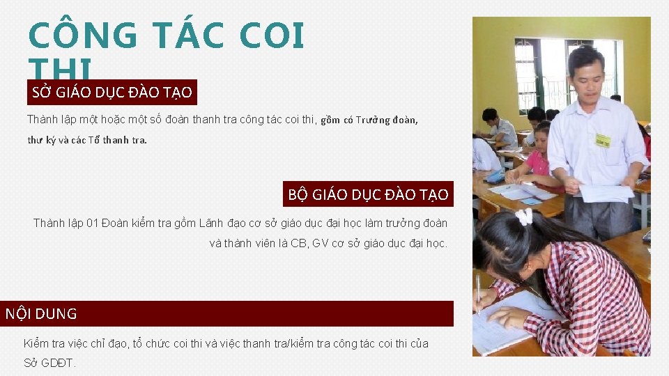 CÔNG TÁC COI THI SỞ GIÁO DỤC ĐÀO TẠO Thành lập một hoặc một