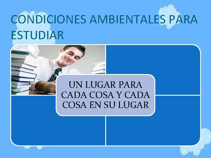 CONDICIONES AMBIENTALES PARA ESTUDIAR UN LUGAR PARA CADA COSA Y CADA COSA EN SU