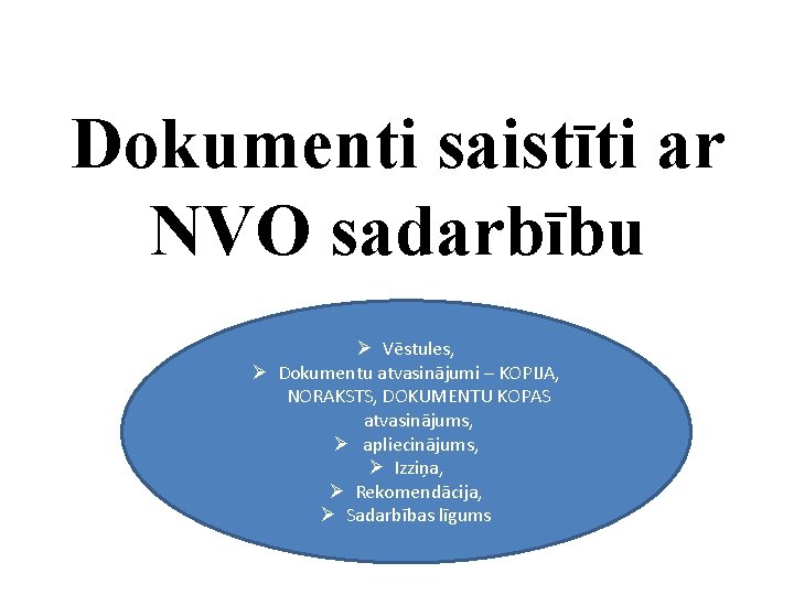 Dokumenti saistīti ar NVO sadarbību Ø Vēstules, Ø Dokumentu atvasinājumi – KOPIJA, NORAKSTS, DOKUMENTU