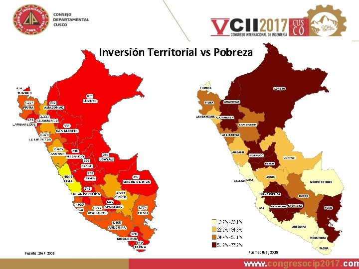 Inversión Territorial vs Pobreza Fuente: SIAF 2015 Fuente: INEI, 2015 www. congresocip 2017. com