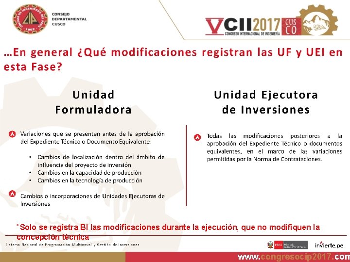 *Solo se registra BI las modificaciones durante la ejecución, que no modifiquen la concepción
