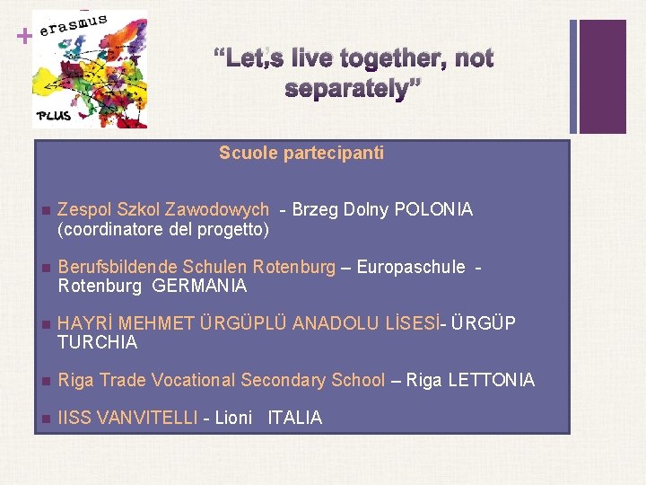+ “Let’s live together, not separately” Scuole partecipanti n Zespol Szkol Zawodowych - Brzeg