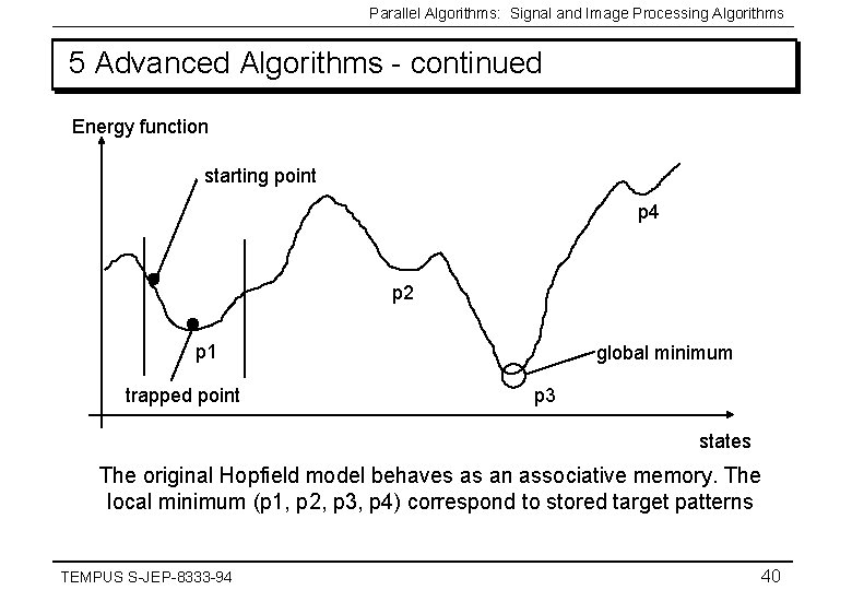 Parallel Algorithms: Signal and Image Processing Algorithms 5 Advanced Algorithms - continued Energy function