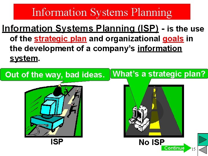 Information Systems Planning (ISP) - is the use of the strategic plan and organizational Information Systems Planning (ISP) - is the use of the strategic plan and organizational