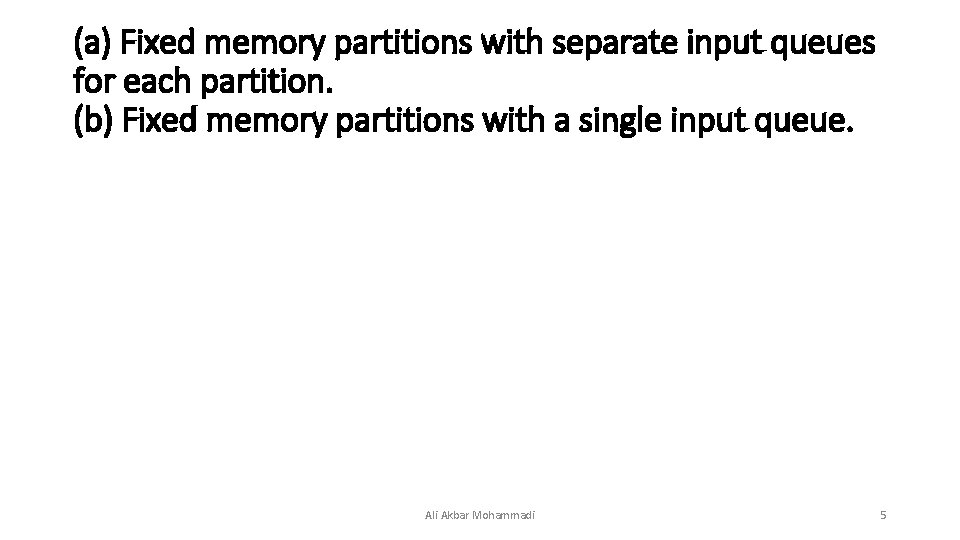 (a) Fixed memory partitions with separate input queues for each partition. (b) Fixed memory