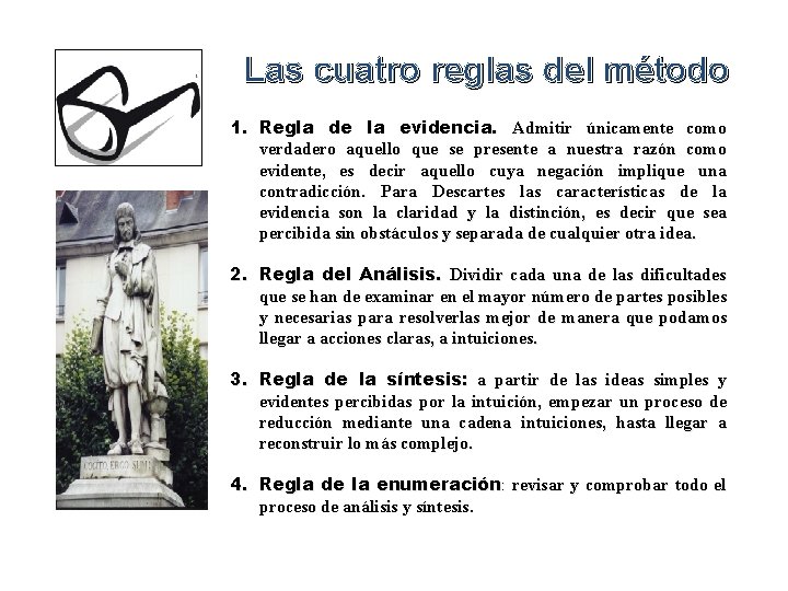 Las cuatro reglas del método 1. Regla de la evidencia. Admitir únicamente como verdadero