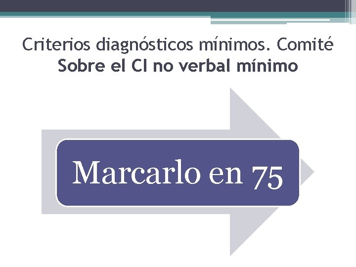 Criterios diagnósticos mínimos. Comité Sobre el CI no verbal mínimo Marcarlo en 75 