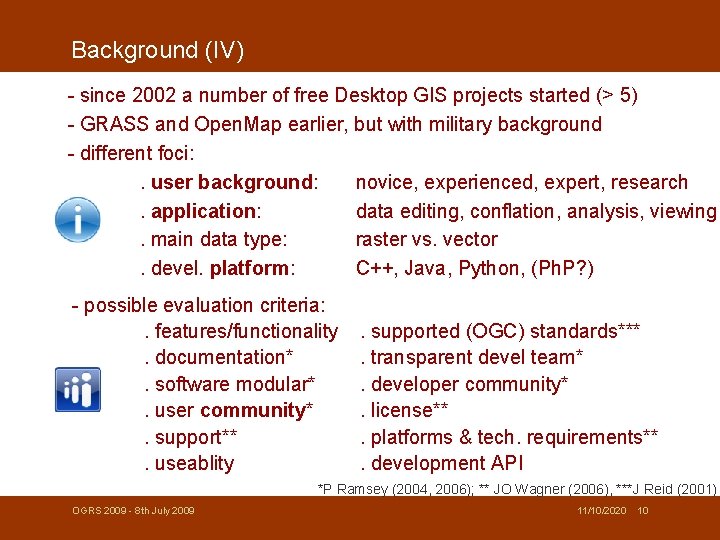 Background (IV) - since 2002 a number of free Desktop GIS projects started (>