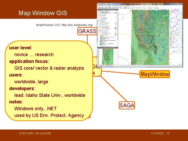 Map Window GIS Map. Window GIS: http: //en. wikipedia. org/ GRASS u. Dig user