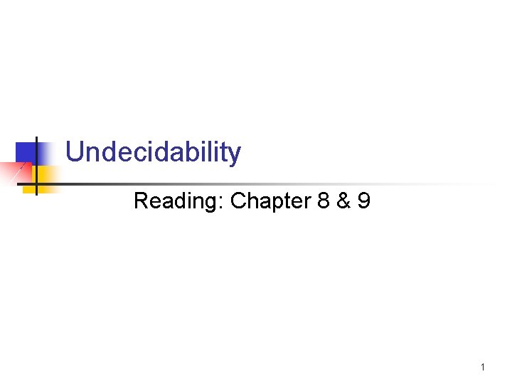 Undecidability Reading: Chapter 8 & 9 1 