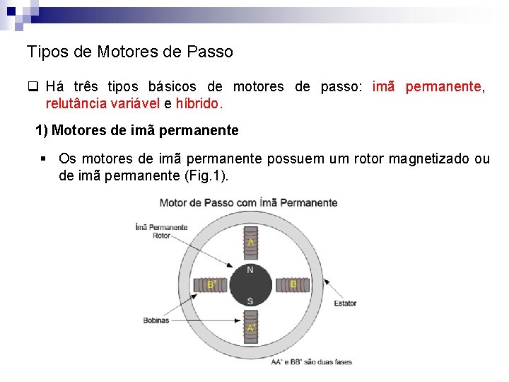 Tipos de Motores de Passo q Há três tipos básicos de motores de passo: